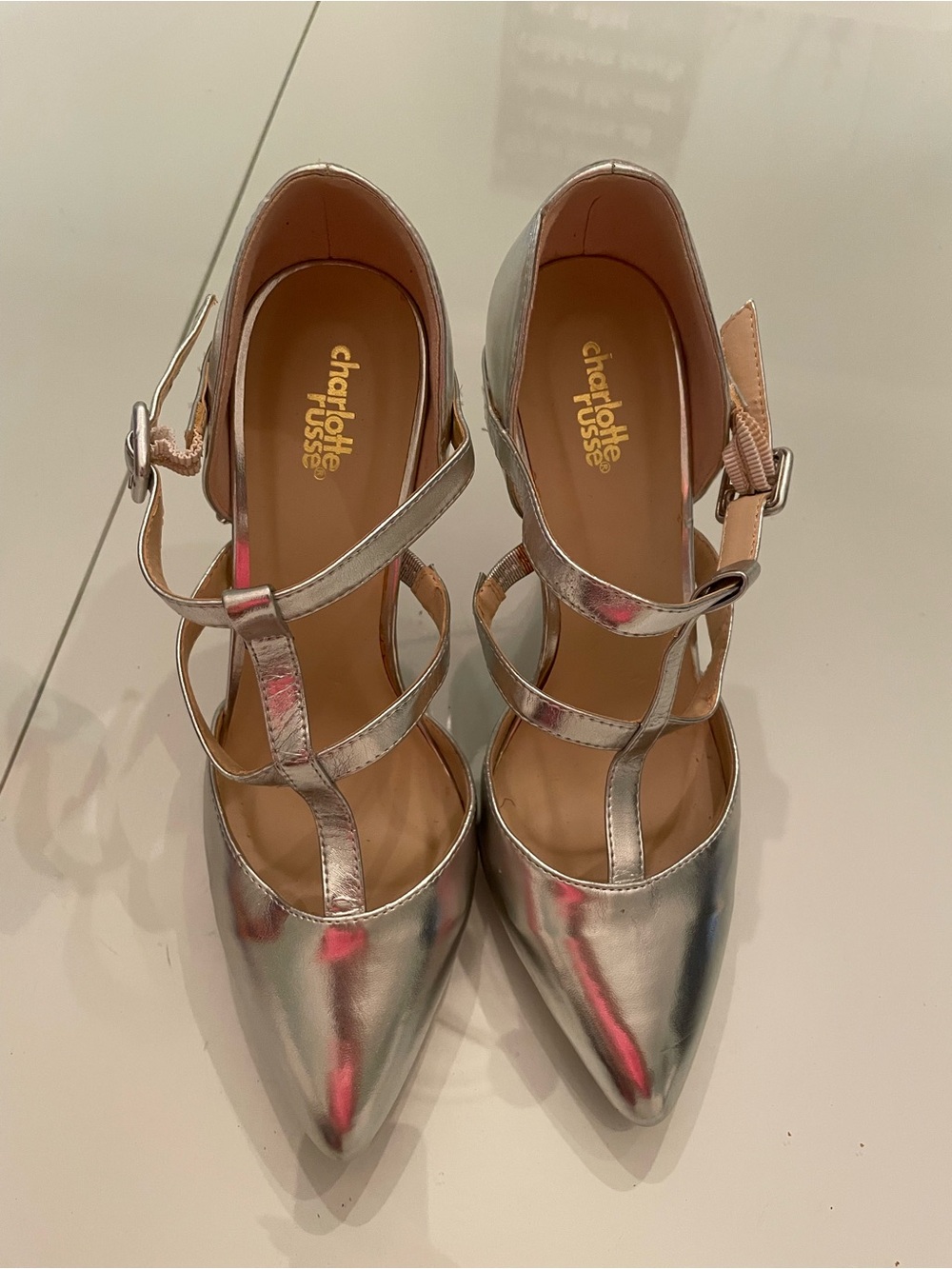 Charlotte Russe Metallic Silver Strappy Pointed Pumps